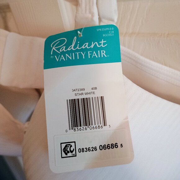 Vanity Fair Radiant Bra, 2 Way Convertable Straps, 40B, White, New W Tags - Picture 4 of 5